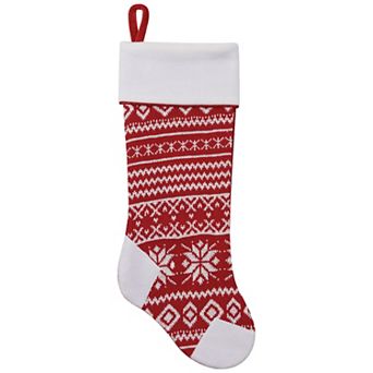 Northlight 21.5-Inch Knitted Snowflake Christmas Stocking with Fleece Cuff