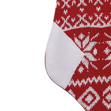 Northlight 21.5-Inch Knitted Snowflake Christmas Stocking with Fleece Cuff