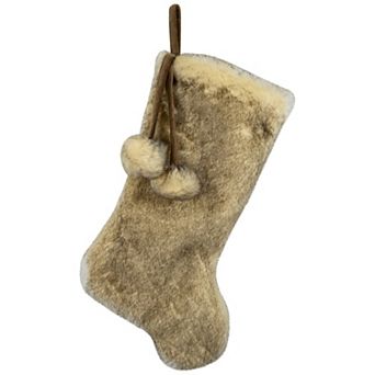 Northlight 20.5-Inch Faux Fur Christmas Stocking with Pom Poms
