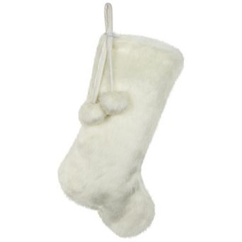 Northlight 20.5-Inch Faux Fur Christmas Stocking with Pom Poms