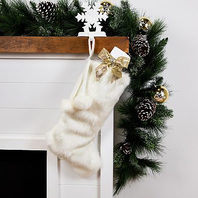 Northlight 20.5-Inch Faux Fur Christmas Stocking with Pom Poms