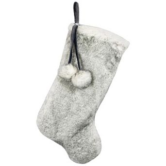 Northlight 20.5-Inch Faux Fur Christmas Stocking with Pom Poms