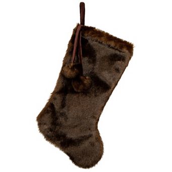 Northlight 20.5-inch. Mink Faux Fur Christmas Stocking with Pom Poms