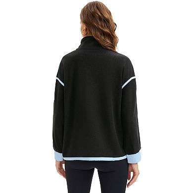 Womens Fleece Pullover Half Zip Cropped Sweatshirt Oversized Jacket with Pockets Warm Fuzzy Sweater