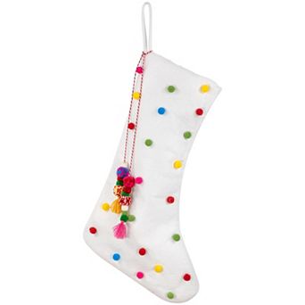 Northlight 20-Inch Christmas Stocking with Multicolor Pom-Poms & Tassels
