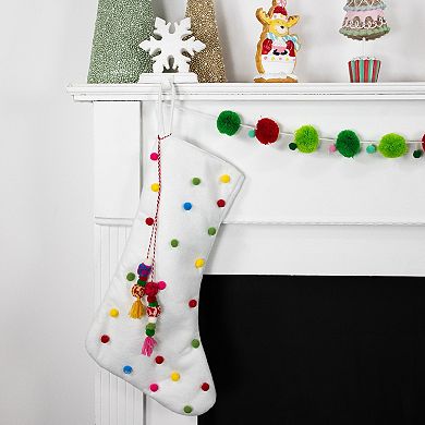 Northlight 20-Inch Christmas Stocking with Multicolor Pom-Poms & Tassels