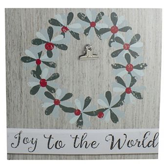 Northlight 10-Inch Christmas Wreath & Joy to the World Canvas Wall Art with Photo Clip