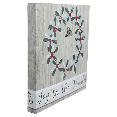 Northlight 10-Inch Christmas Wreath & Joy to the World Canvas Wall Art with Photo Clip
