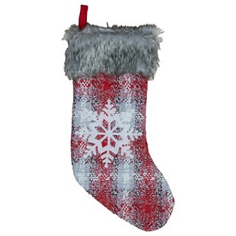Northlight 18-Inch Plaid Faux Fur Christmas Stocking with Snowflake