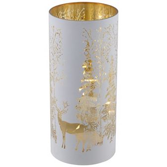 Northlight 8-Inch LED Lighted Deer in Forest Glass Hurricane Candle Decoration
