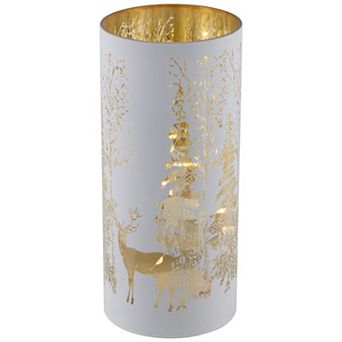 Northlight 8-Inch LED Lighted Deer in Forest Glass Hurricane Candle Decoration