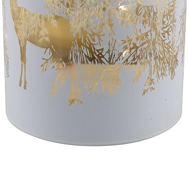 Northlight 8-Inch LED Lighted Deer in Forest Glass Hurricane Candle Decoration