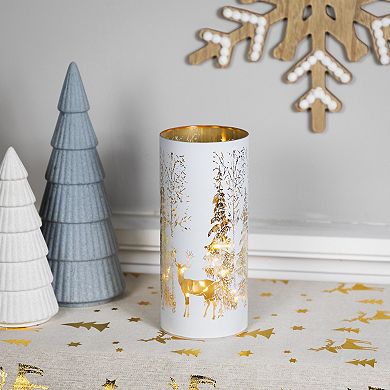 Northlight 8-Inch LED Lighted Deer in Forest Glass Hurricane Candle Decoration