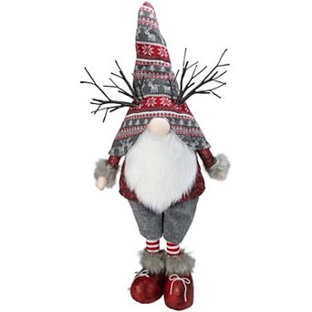 Northlight LED Lighted 30-Inch Nordic Hat Standing Santa Gnome with Antlers Floor Decor