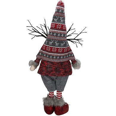 Northlight LED Lighted 30-Inch Nordic Hat Standing Santa Gnome with Antlers Floor Decor