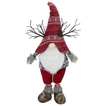 Northlight LED Lighted 30-Inch Nordic Hat Standing Santa Gnome with Antlers Floor Decor