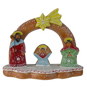 Northlight 8-Inch Glitter Dusted Gingerbread Holy Family Nativity Decoration Table Decor
