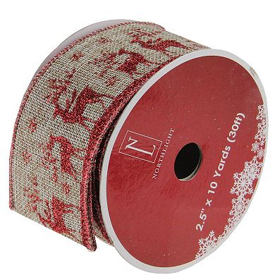 Northlight Reindeer Burlap Wired Christmas Craft Ribbon 2.5 Inches x 10 Yards