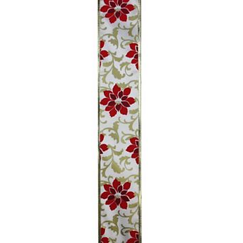 Northlight Poinsettia Print Wired Christmas Craft Ribbon - 2.5 in x 10 Yards