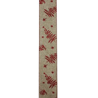 Northlight 12 pk Red & Beige Christmas Tree Wired Craft Ribbons - 2.5 in x 120 Yards
