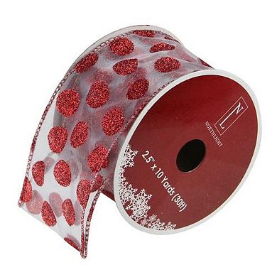 Northlight Glittering Polka Dots Wired Craft Ribbon 2.5 Inches x 10 Yards