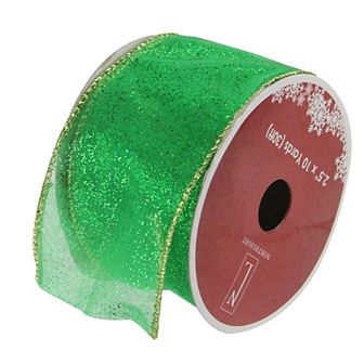 Northlight Glittering Green & Gold Solid Wired Christmas Craft Ribbon - 2.5 in x 10 Yards