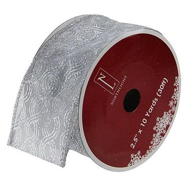 Northlight Silver Shimmering Swirl Wired Craft Ribbon 2.5 Inches x 10 Yards