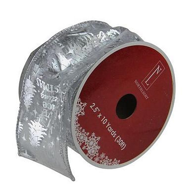 Northlight Silver Wired Christmas Words Craft Ribbon 2.5 Inches x 10 Yards
