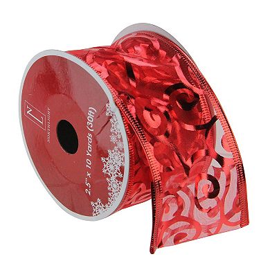 Northlight Swirls of Red Wired Craft Ribbon 2.5 Inches x 10 Yards