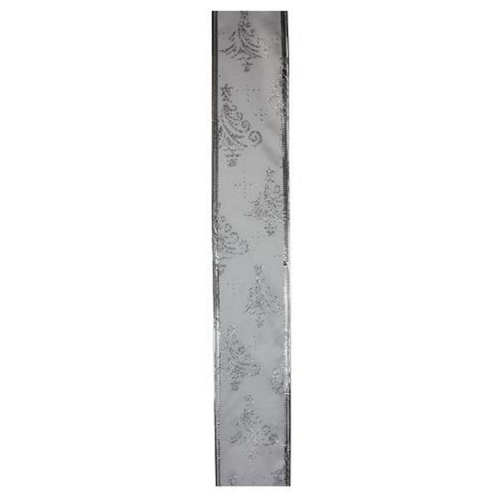 Northlight Silver Glittering Trees Wired Craft Ribbon - 2.5 Inches x 10 ...