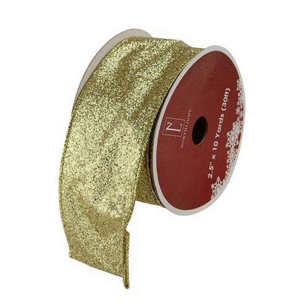 Northlight Shimmering Green Metallic Ribbed Wired Craft Ribbon - 2.5 ...