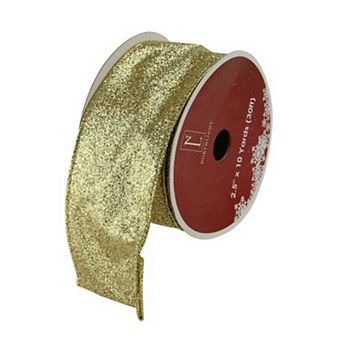 Northlight Shimmering Metallic Ribbed Wired Craft Ribbon - 2.5 in x 10 Yards