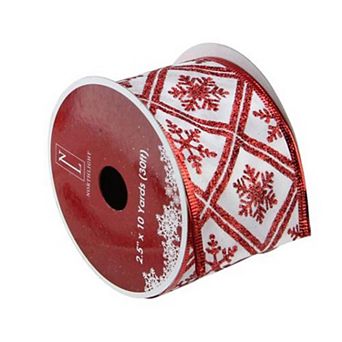 Northlight Red & White Snowflake Wired Craft Ribbon - 2.5 in x 10 Yards