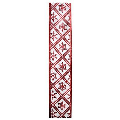 Northlight Red & White Snowflake Wired Craft Ribbon 2.5 Inches x 10 Yards