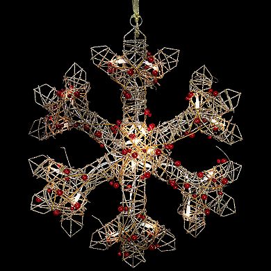 Northlight 19-Inch Lighted Glittered Berry Rattan Snowflake Window Decoration