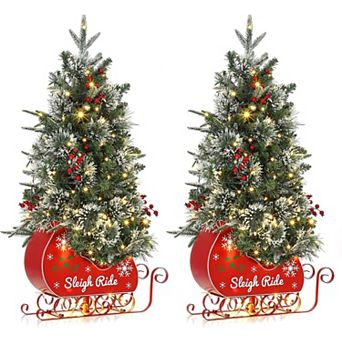 2 pc 3ft Fiber Optic Christmas Trees - 78 LEDs, Sleigh Base, USB