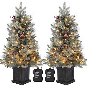 2 pc 3FT Snow Flocked Christmas Tree - 78 LEDs, 8 Modes, Black Base