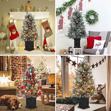 2PC 3FT Snow Flocked Christmas Tree - 78 LEDs, 8 Modes, Black Base