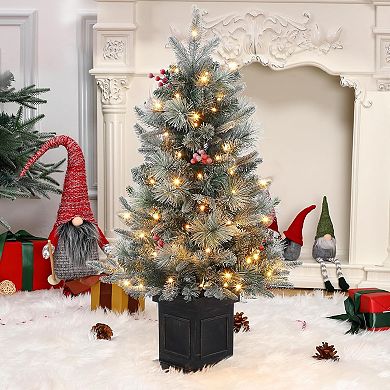 2PC 3FT Snow Flocked Christmas Tree - 78 LEDs, 8 Modes, Black Base