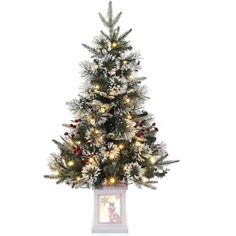 3ft Pre-Lit Christmas Tree - Snow Flocked, 78 Warm LEDs, 8 Modes
