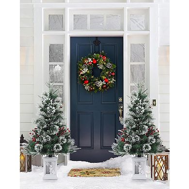 3ft Pre-Lit Christmas Tree - Snow Flocked, 78 Warm LEDs, 8 Modes