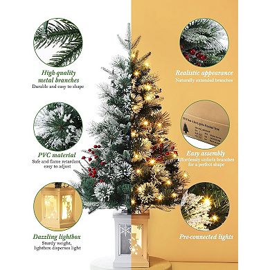 3ft Pre-Lit Christmas Tree - Snow Flocked, 78 Warm LEDs, 8 Modes