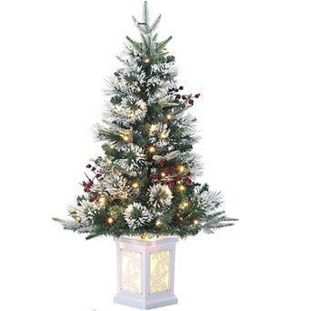 3ft Snow Flocked Christmas Tree - 78 Warm LEDs, Snowflake Pot, Red Berries