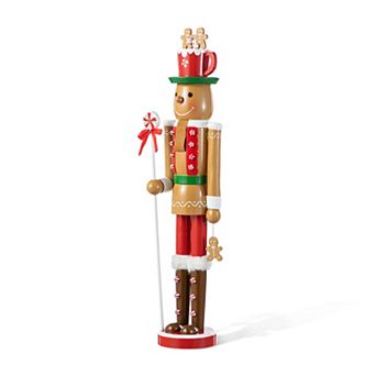 Glitzhome 24"H Gingerbread Man Nutcracker Decor, Wooden Christmas Porch Decor