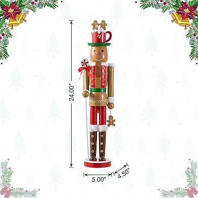 Glitzhome 24"H Gingerbread Man Nutcracker Decor, Wooden Christmas Porch Decor