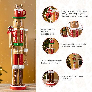 Glitzhome 24"H Gingerbread Man Nutcracker Decor, Wooden Christmas Porch Decor