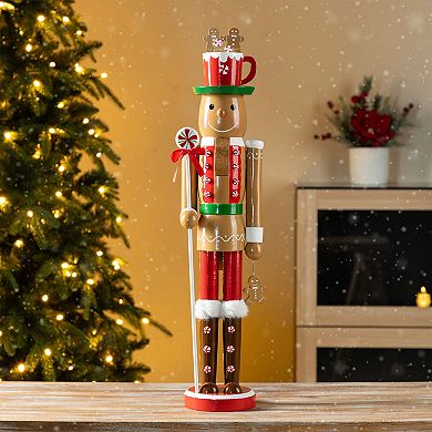 Glitzhome 24"H Gingerbread Man Nutcracker Decor, Wooden Christmas Porch Decor