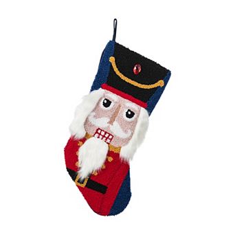 Glitzhome 21"L Hooked Stocking, Christmas Nutcracker Stocking Wall Decor