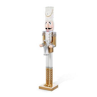 Glitzhome 35.75"H Dressed Soldier Nutcracker Decor, Wooden Christmas Porch Decor, Gold