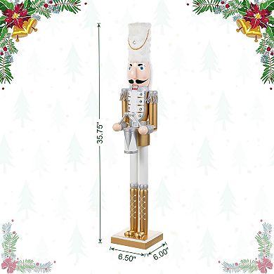 Glitzhome 35.75"H Dressed Soldier Nutcracker Decor, Wooden Christmas Porch Decor, Gold